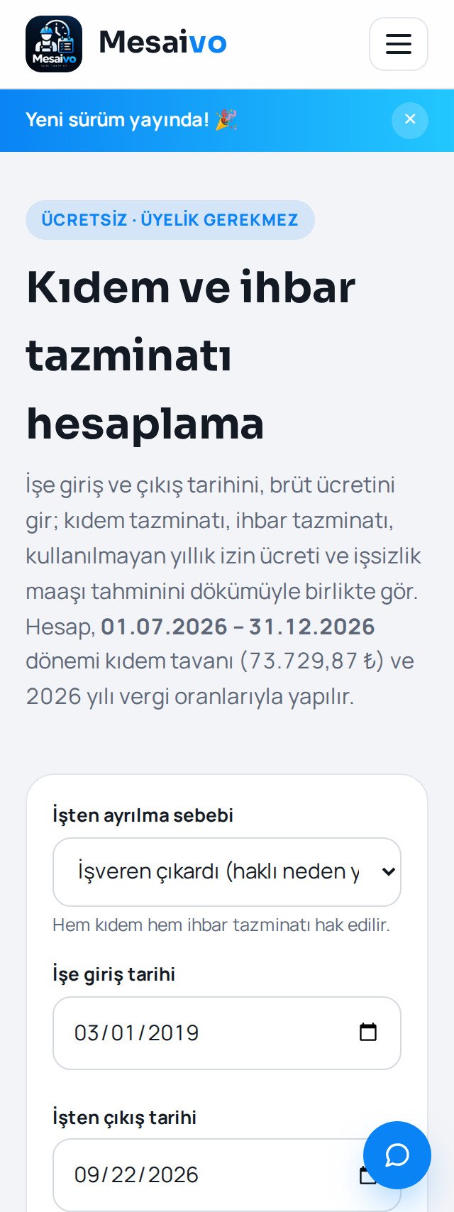Tazminat — telefon görünümü